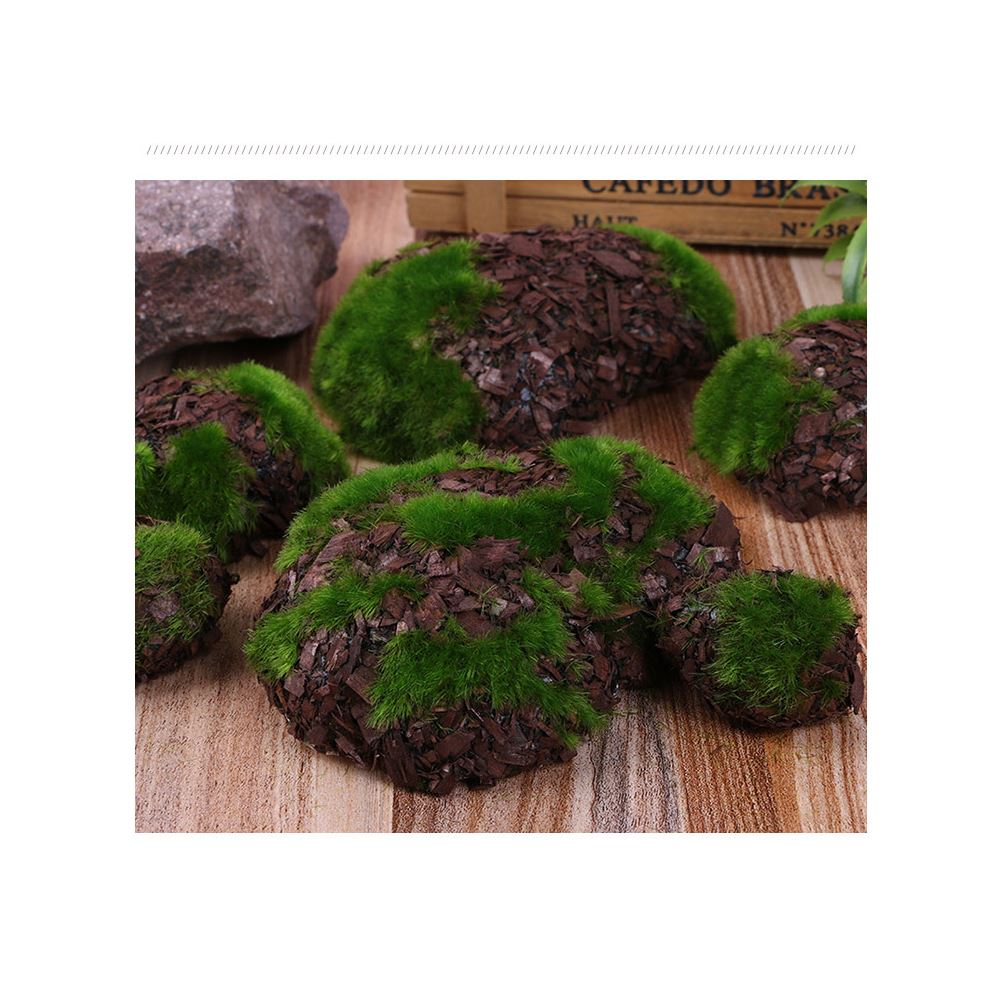Artificial Decorative Faux Green Moss Covered Stones 6 Pieces
