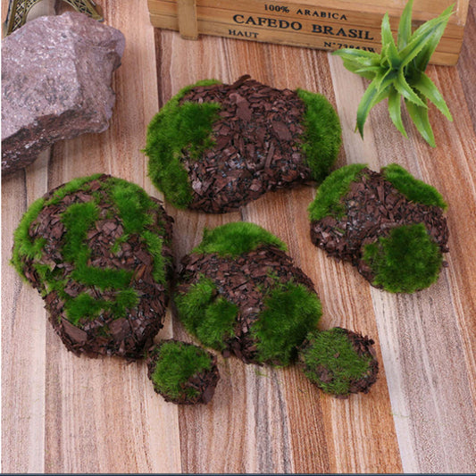 Artificial Decorative Faux Green Moss Covered Stones 6 Pieces